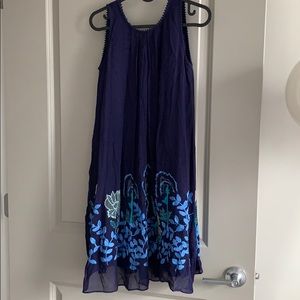 Anthropologie navy embroidered shift dress